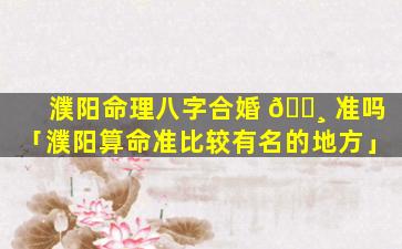 濮阳命理八字合婚 🕸 准吗「濮阳算命准比较有名的地方」
